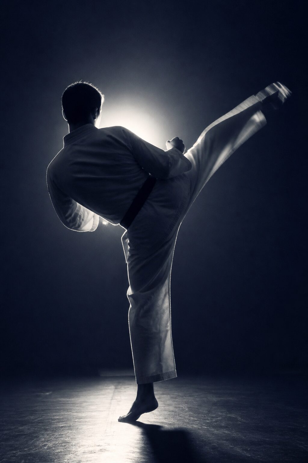 A student mid-kick